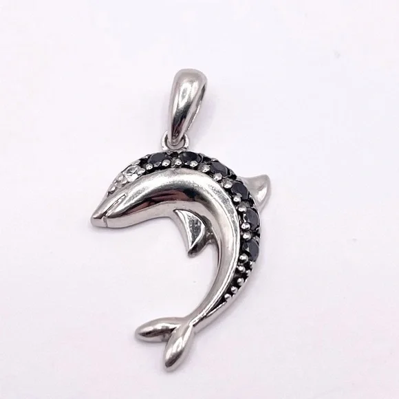 Blue Sapphires Dolphin 925 sterling silver pendant - Picture 1 of 8